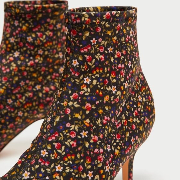 Zara Floral Kitten Heel Sock Booties - Picture 4 of 8